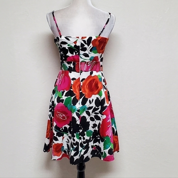 B. Smart Abstract Watercolor Floral Sweetheart V-neck Pin-up A-line Mini Dress - Picture 11 of 14